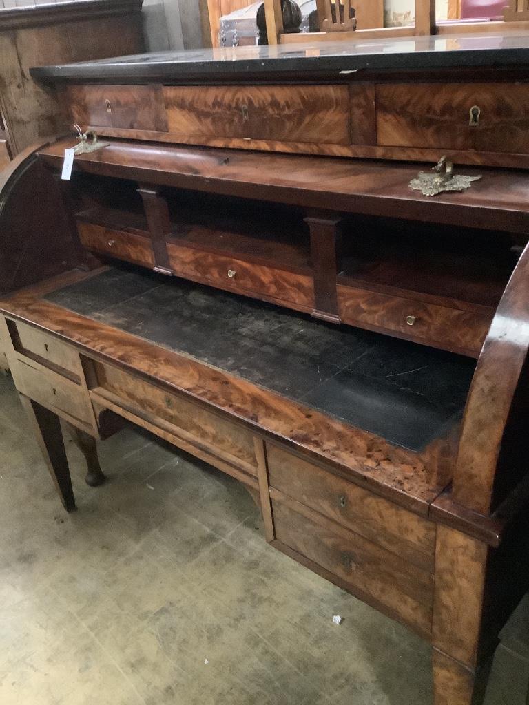 A 19th century French Empire cylinder bureau, length 147cm, depth 74cm, height 128cm